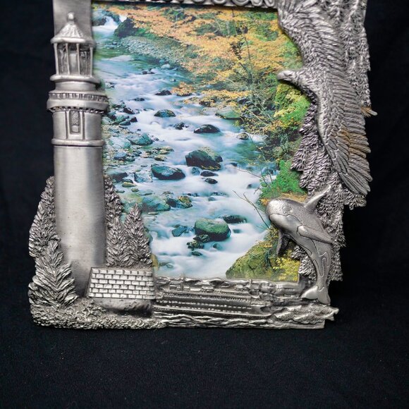vtg Smith Western Washington State Pewter Picture Photo Frame Taiwan 5" x 7" - Picture 3 of 5